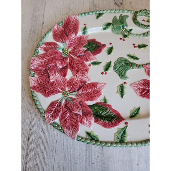 Fitz Floyd ponsieta santa forest Vintage plate xmas home decor kitchen - Picture 2 of 5